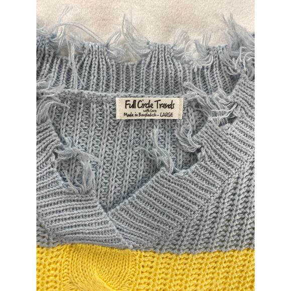 Full Circle Trends Womens L Sweater Color Block Chewed Hem Crop Long Sleeve NEW - Picture 3 of 8